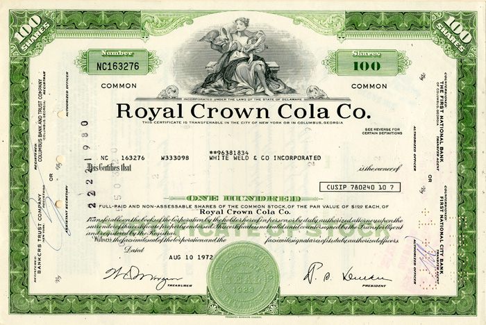 Royal Crown Cola Co. - Stock Certificate